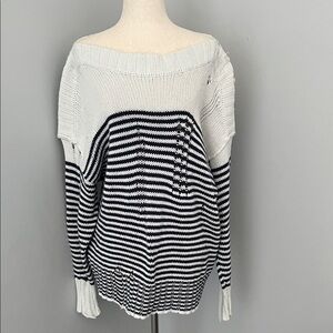 Striped Off-Shoulder white and blue  Women’s Sweater
